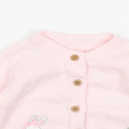 Nutmeg Girls Pink Cotton Pullover Jumper Size 0-3 Months Button - Rabbit