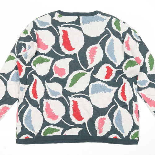 Seasalt Womens Green Round Neck Geometric Cotton Pullover Jumper Size 20