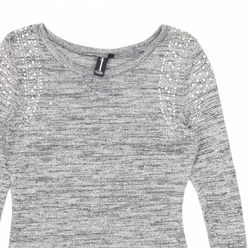 Izabel London Womens Grey Scoop Neck Cotton Pullover Jumper Size 10