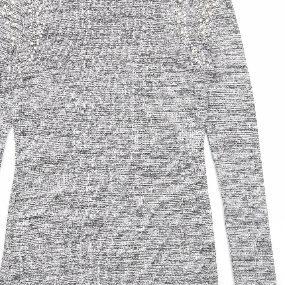 Izabel London Womens Grey Scoop Neck Cotton Pullover Jumper Size 10