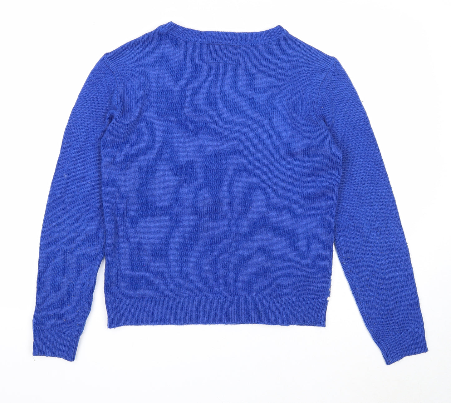 Select Womens Blue Round Neck Acrylic Pullover Jumper Size 8 - Christmas Reindeer