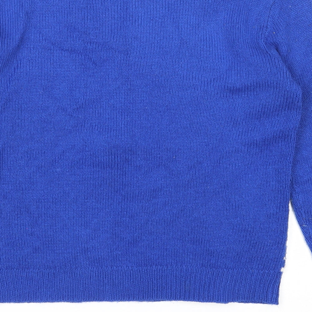 Select Womens Blue Round Neck Acrylic Pullover Jumper Size 8 - Christmas Reindeer