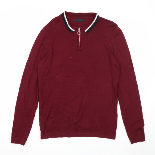 ASOS Mens Purple Collared Cotton Pullover Jumper Size M Long Sleeve