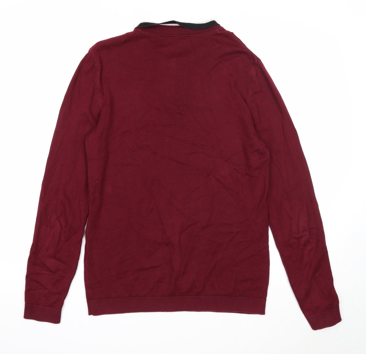 ASOS Mens Purple Collared Cotton Pullover Jumper Size M Long Sleeve