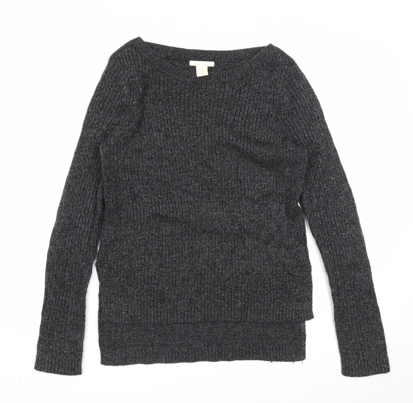 H&M Womens Black Boat Neck Acrylic Pullover Jumper Size XS