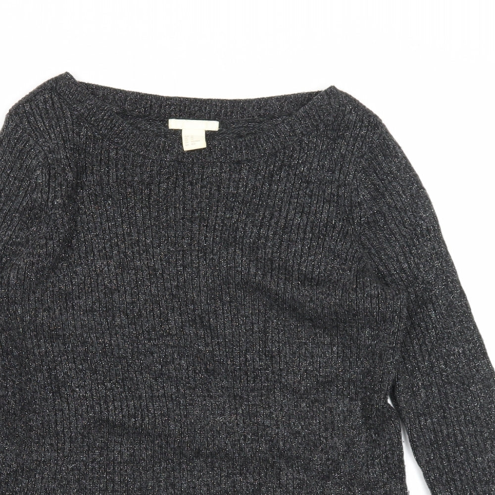H&M Womens Black Boat Neck Acrylic Pullover Jumper Size XS