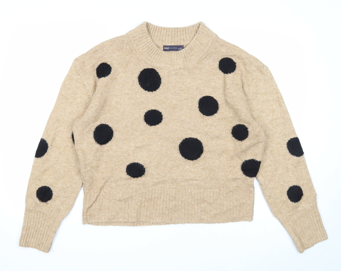 Marks and Spencer Womens Beige High Neck Polka Dot Acrylic Pullover Jumper Size M
