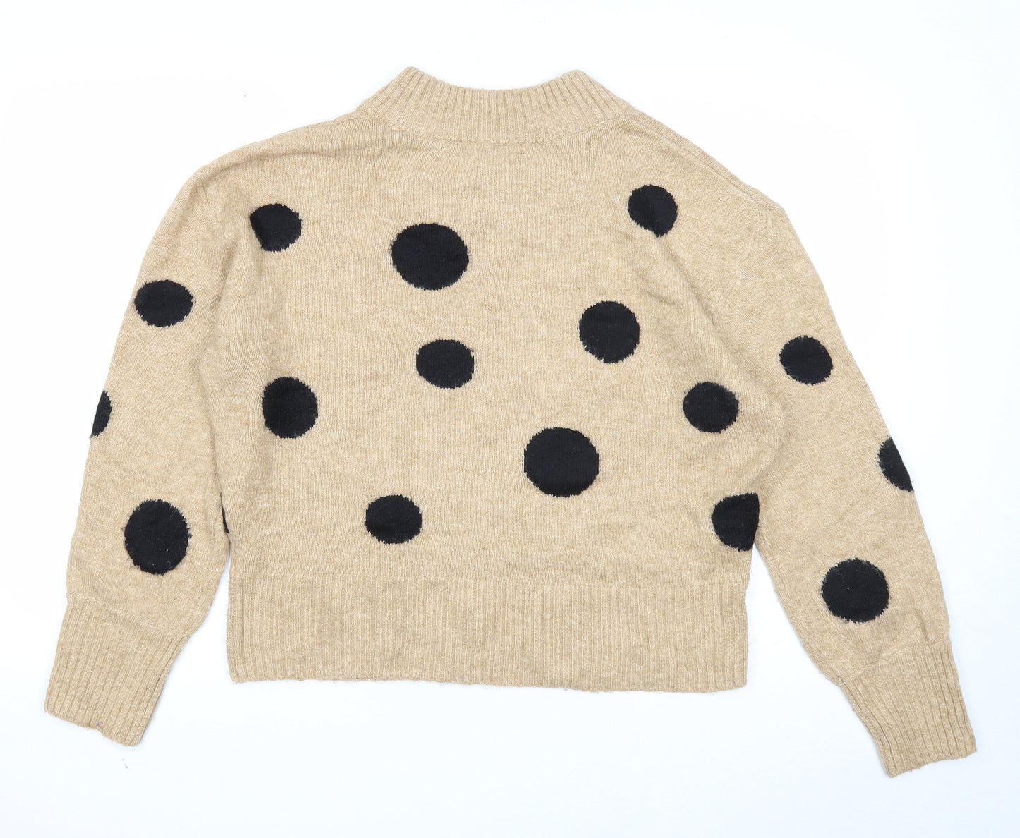 Marks and Spencer Womens Beige High Neck Polka Dot Acrylic Pullover Jumper Size M