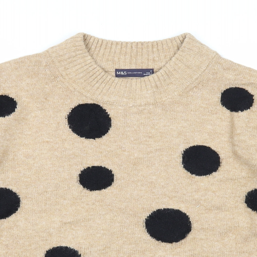Marks and Spencer Womens Beige High Neck Polka Dot Acrylic Pullover Jumper Size M