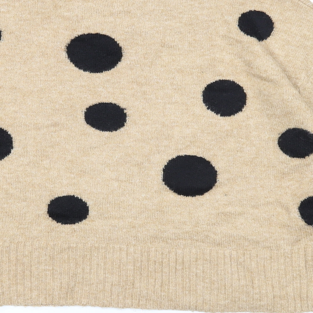 Marks and Spencer Womens Beige High Neck Polka Dot Acrylic Pullover Jumper Size M