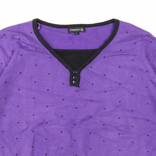 Paramour Womens Purple V-Neck Acrylic Pullover Jumper Size XL
