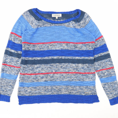 Cherokee Mens Blue Round Neck Striped Acrylic Pullover Jumper Size S Long Sleeve