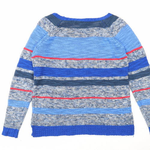 Cherokee Mens Blue Round Neck Striped Acrylic Pullover Jumper Size S Long Sleeve