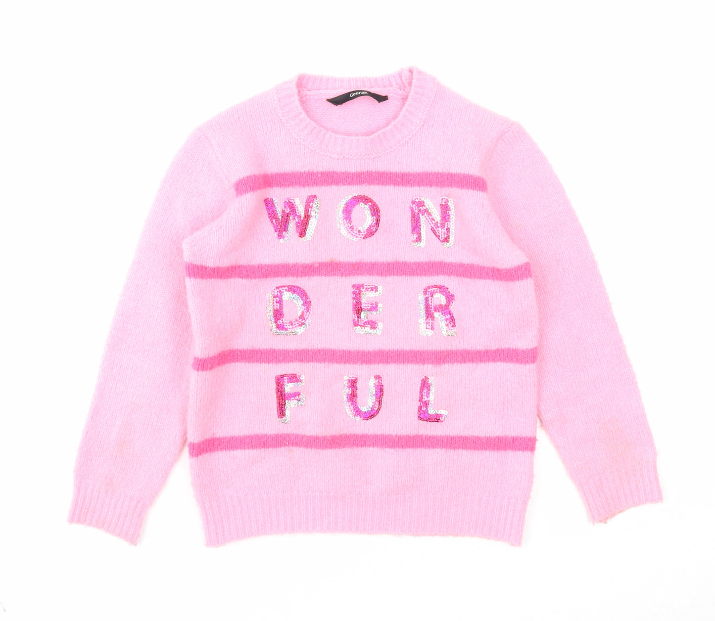 George Girls Pink Round Neck Acrylic Pullover Jumper Size 6-7 Years Pullover - Wonderful