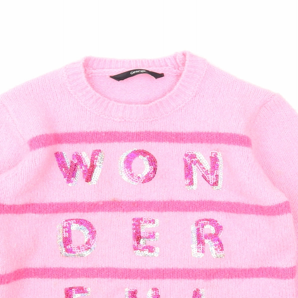 George Girls Pink Round Neck Acrylic Pullover Jumper Size 6-7 Years Pullover - Wonderful