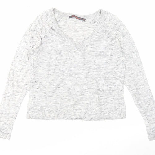 Feel the piece Womens Grey V-Neck Cotton Pullover Jumper Size XS
