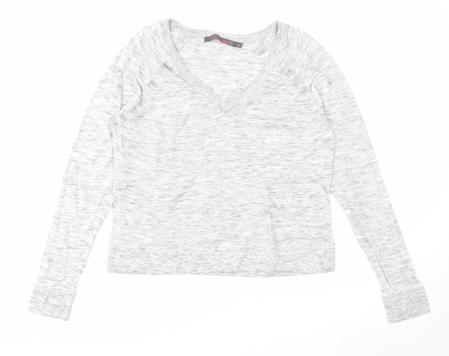 Feel the piece Womens Grey V-Neck Cotton Pullover Jumper Size XS