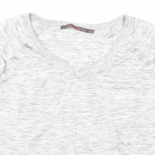 Feel the piece Womens Grey V-Neck Cotton Pullover Jumper Size XS