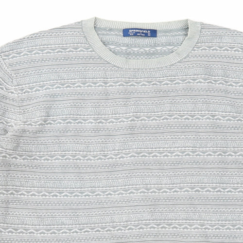 Springfield Mens Grey Round Neck Fair Isle Cotton Pullover Jumper Size XL Long Sleeve