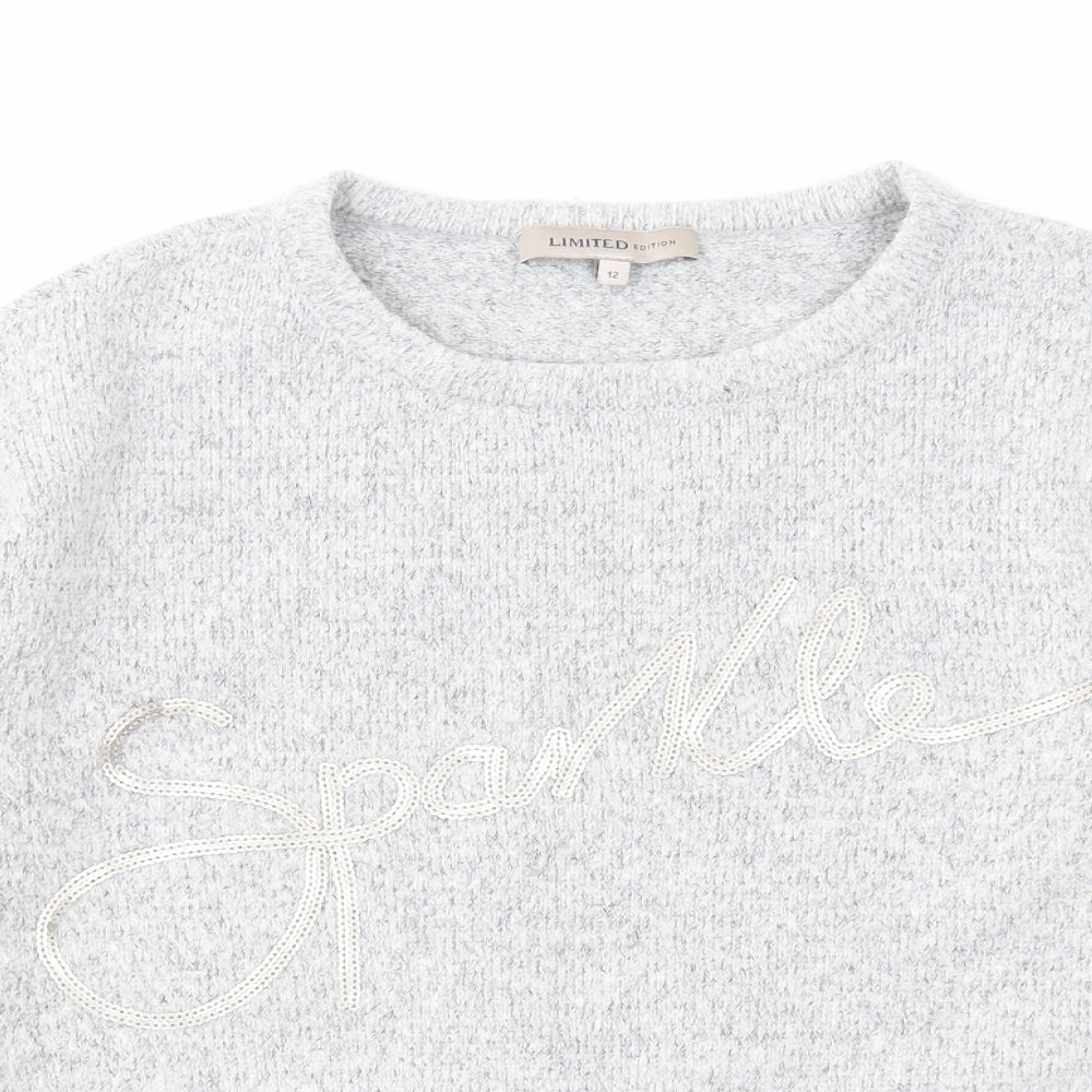 Marks and Spencer Womens Grey Round Neck Acrylic Pullover Jumper Size 12