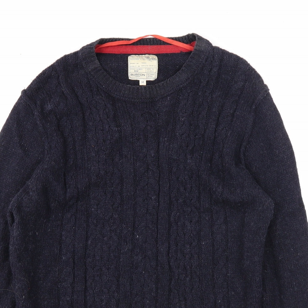 Burton Mens Blue Round Neck Acrylic Pullover Jumper Size M Long Sleeve