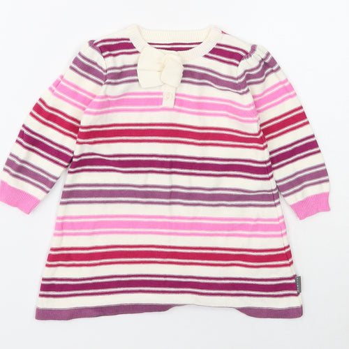 Nutmeg Girls White Striped Cotton Jumper Dress Size 6-9 Months Round Neck Pullover