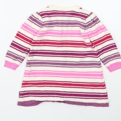 Nutmeg Girls White Striped Cotton Jumper Dress Size 6-9 Months Round Neck Pullover