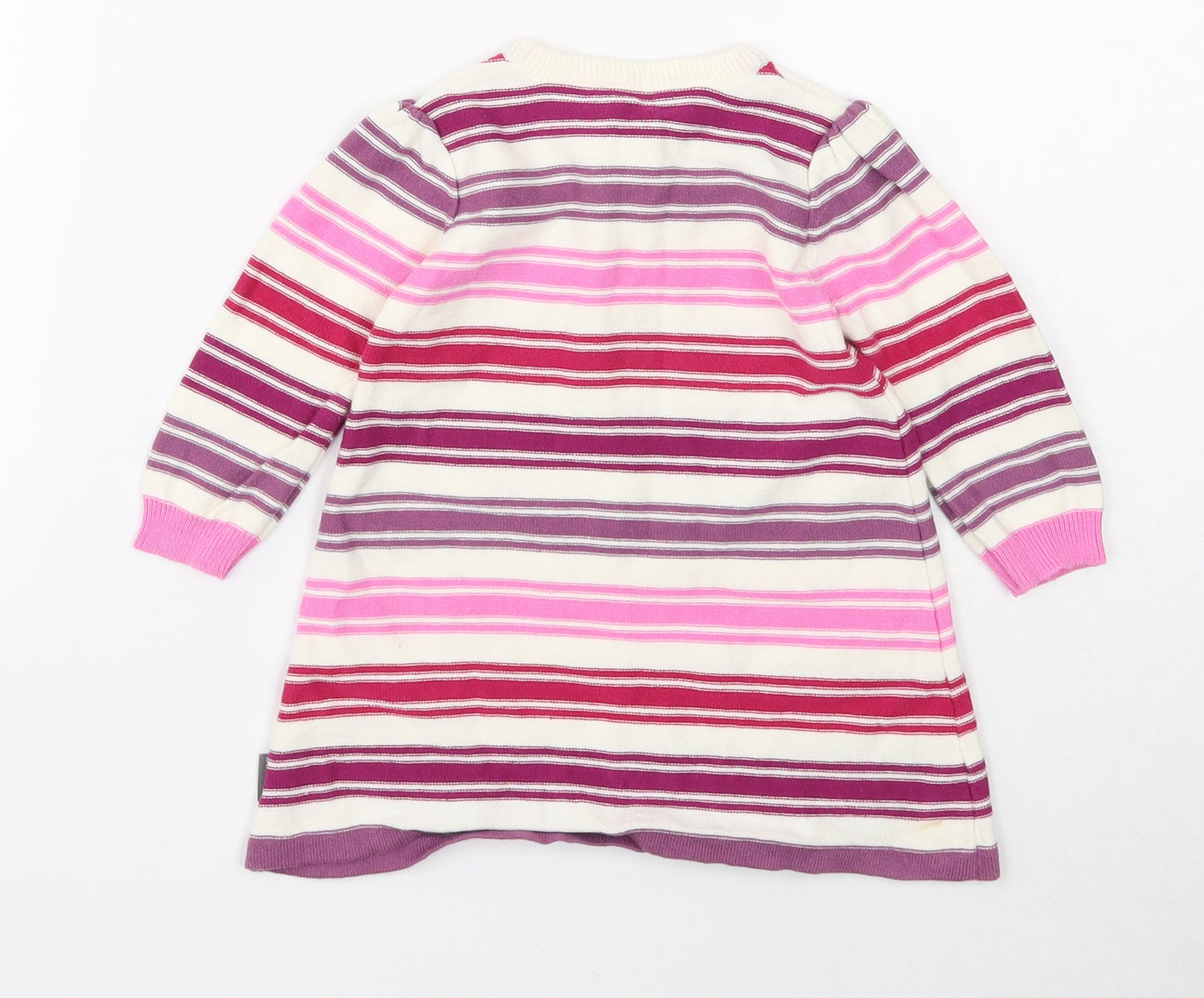 Nutmeg Girls White Striped Cotton Jumper Dress Size 6-9 Months Round Neck Pullover
