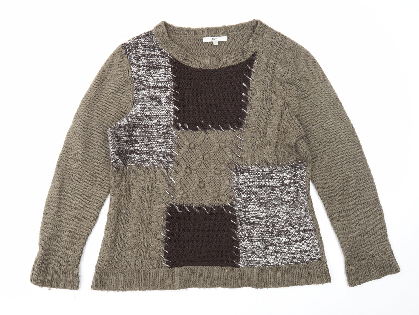 Kliss Womens Grey Round Neck Acrylic Pullover Jumper Size XL