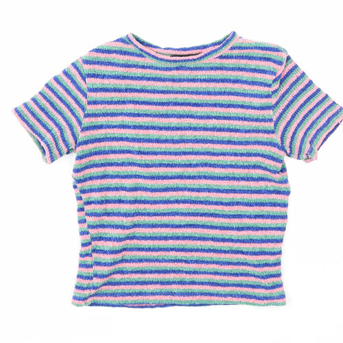 Bershka Womens Multicoloured Round Neck Striped Acrylic Pullover Jumper Size S