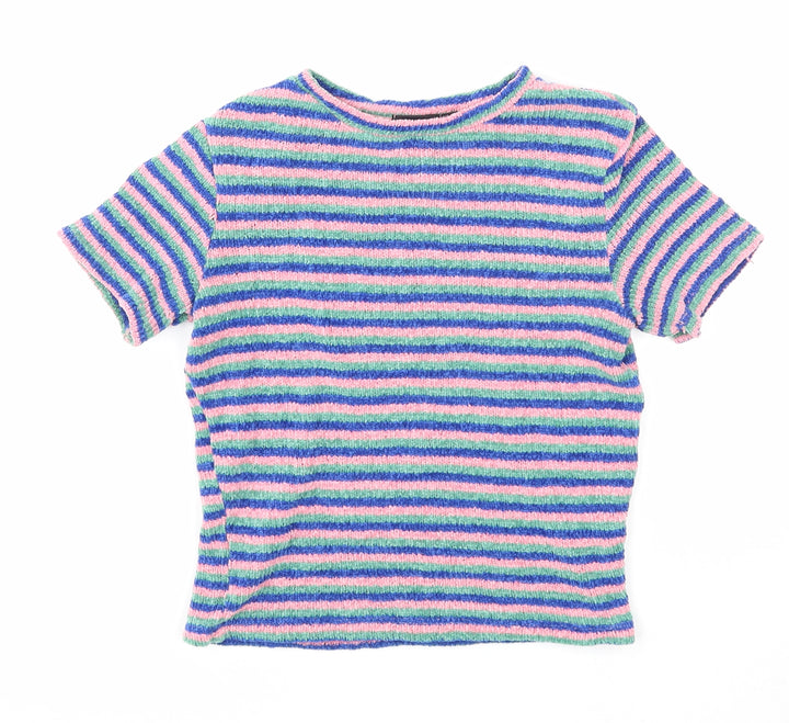Bershka Womens Multicoloured Round Neck Striped Acrylic Pullover Jumper Size S
