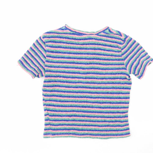 Bershka Womens Multicoloured Round Neck Striped Acrylic Pullover Jumper Size S