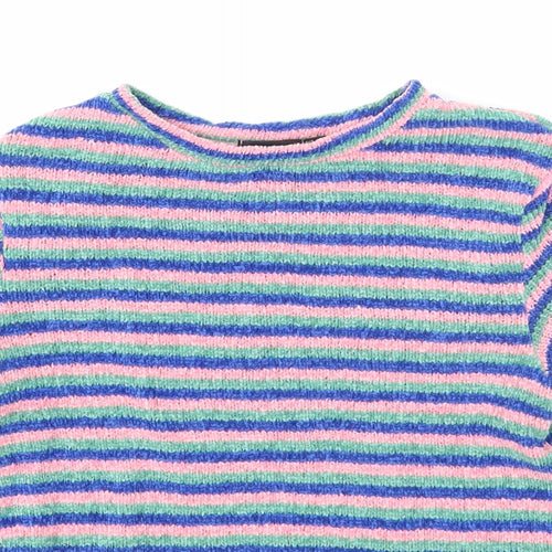 Bershka Womens Multicoloured Round Neck Striped Acrylic Pullover Jumper Size S