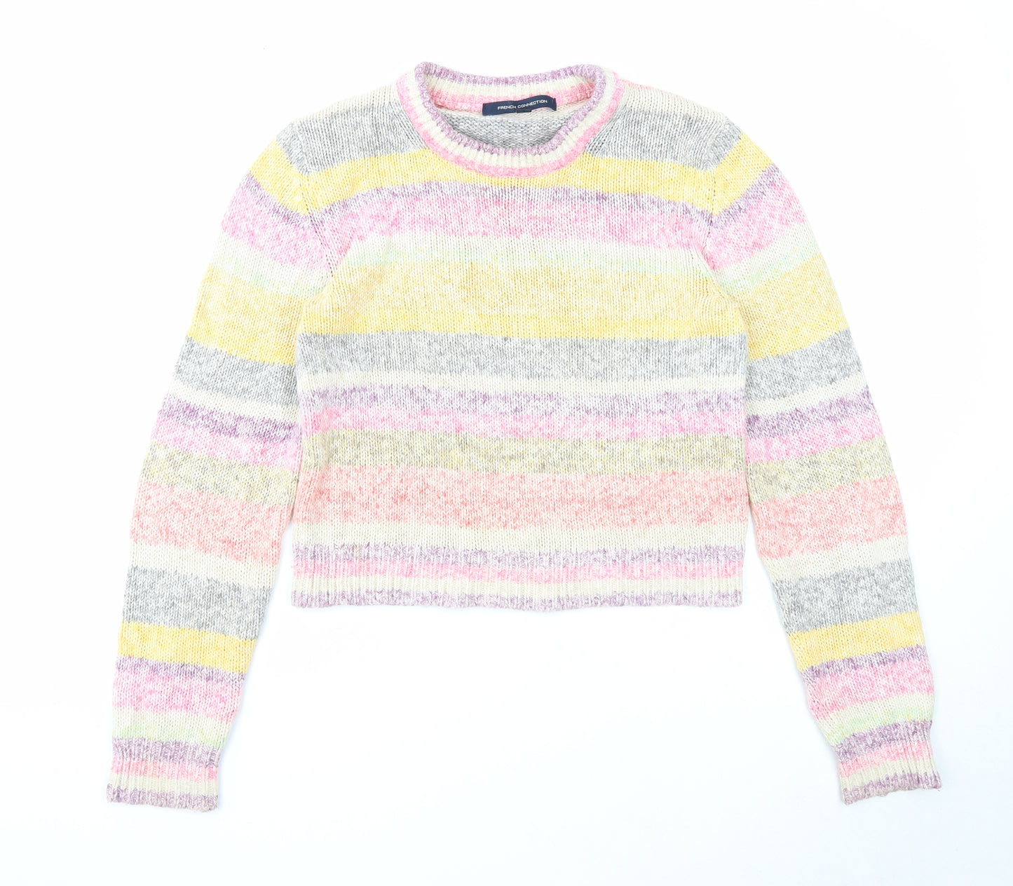 French Connection Womens Multicoloured Round Neck Striped Acrylic Pullover Jumper Size S