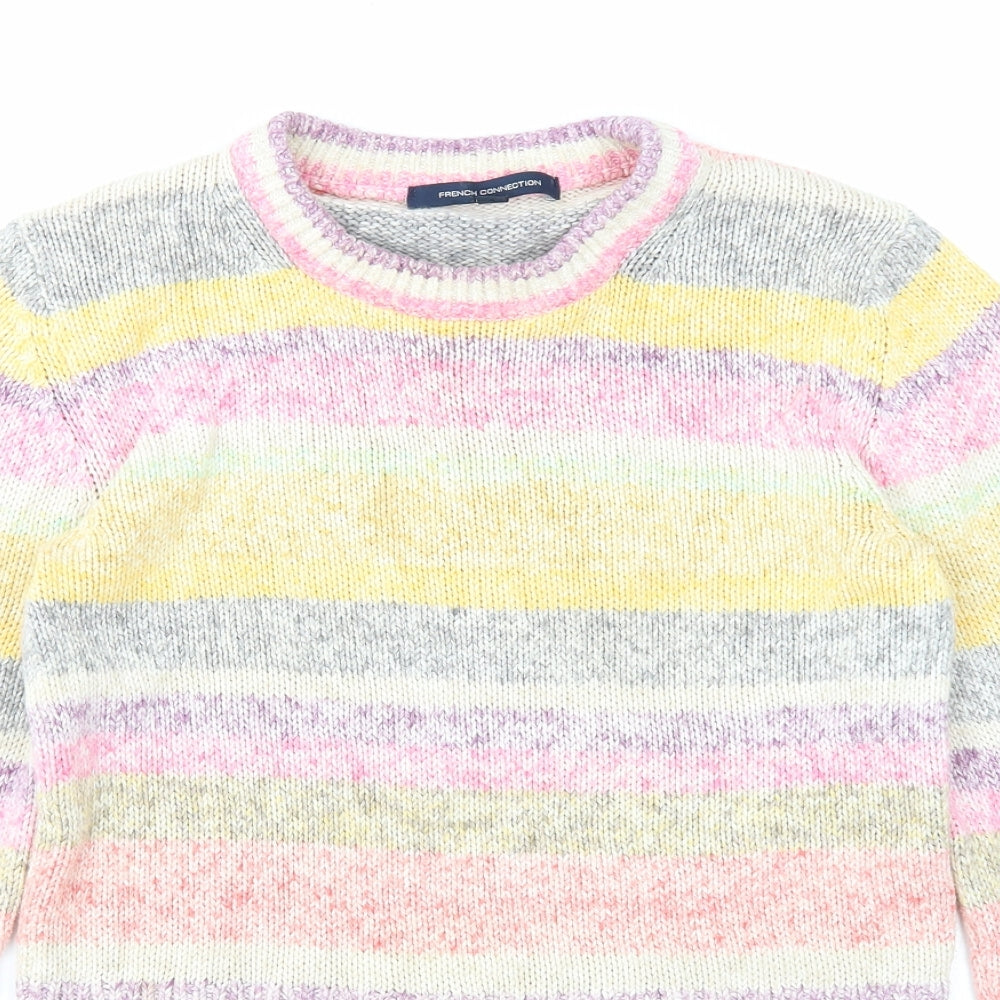 French Connection Womens Multicoloured Round Neck Striped Acrylic Pullover Jumper Size S