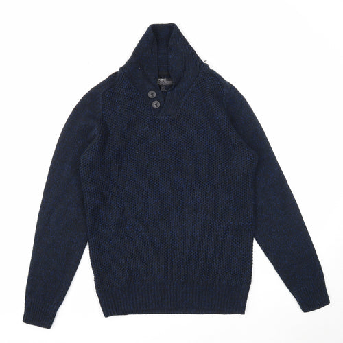 NEXT Mens Blue V-Neck Acrylic Henley Jumper Size S Long Sleeve