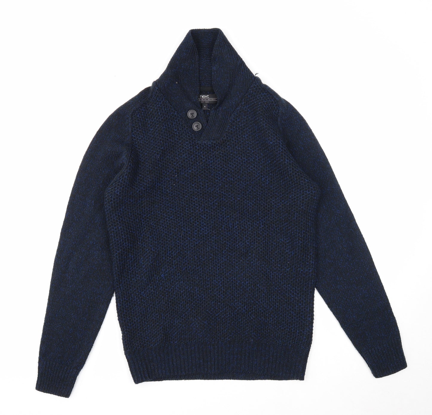NEXT Mens Blue V-Neck Acrylic Henley Jumper Size S Long Sleeve