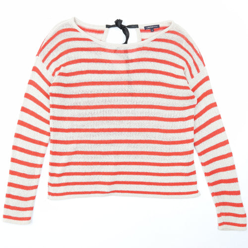 Marks and Spencer Womens Beige Round Neck Striped Acrylic Pullover Jumper Size 12