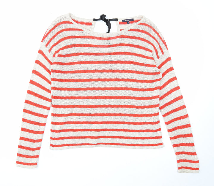 Marks and Spencer Womens Beige Round Neck Striped Acrylic Pullover Jumper Size 12