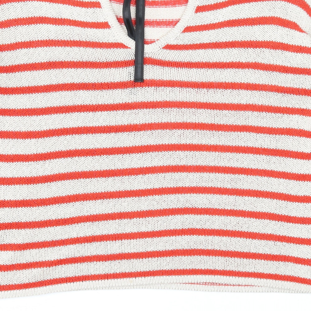 Marks and Spencer Womens Beige Round Neck Striped Acrylic Pullover Jumper Size 12