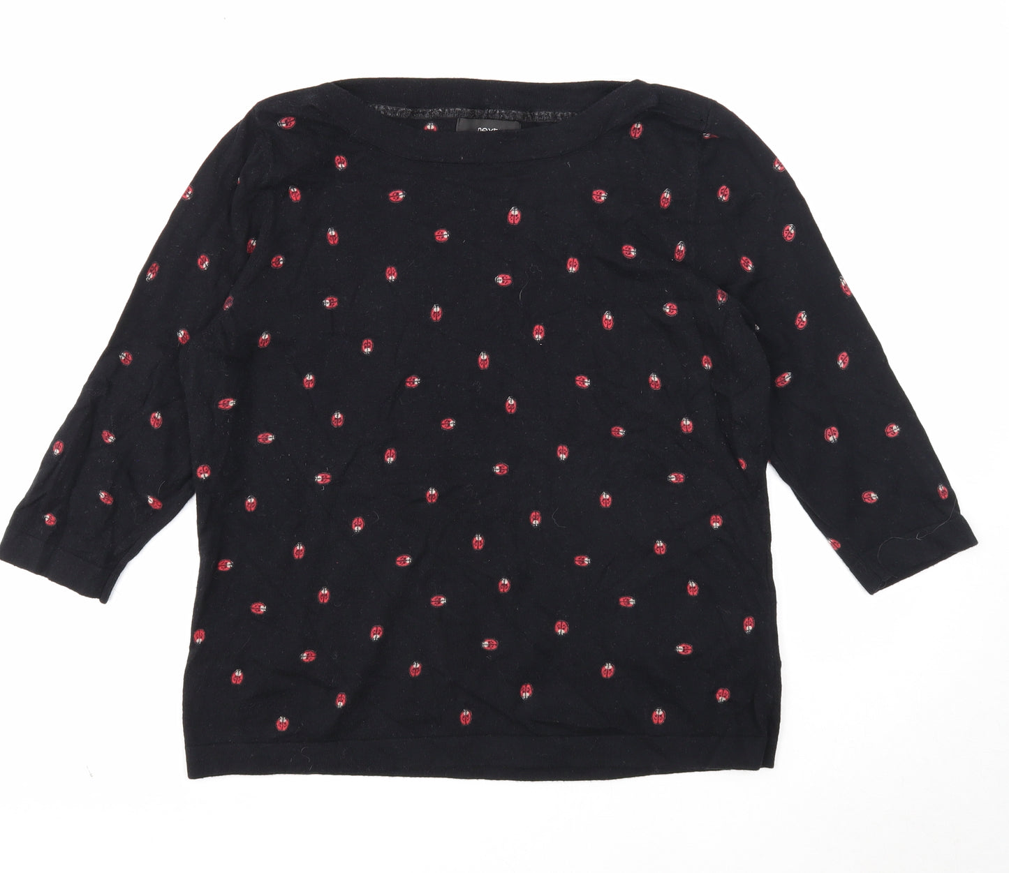 NEXT Womens Black Round Neck Geometric Cotton Pullover Jumper Size 18 - Ladybird Detail