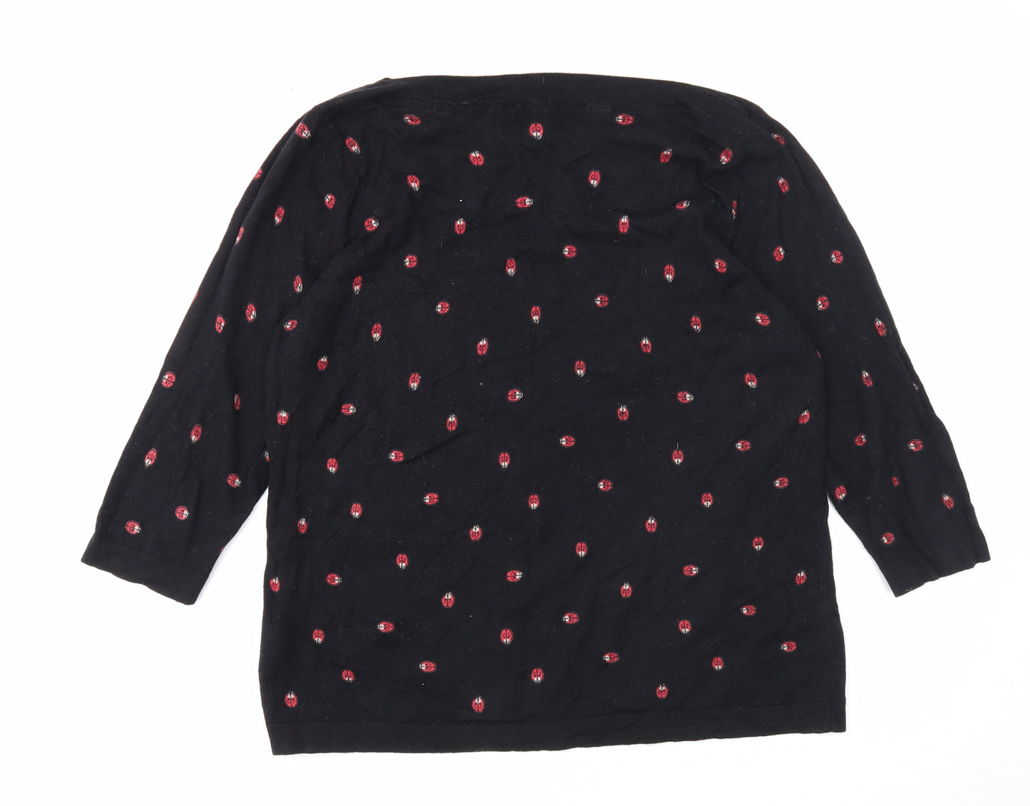 NEXT Womens Black Round Neck Geometric Cotton Pullover Jumper Size 18 - Ladybird Detail