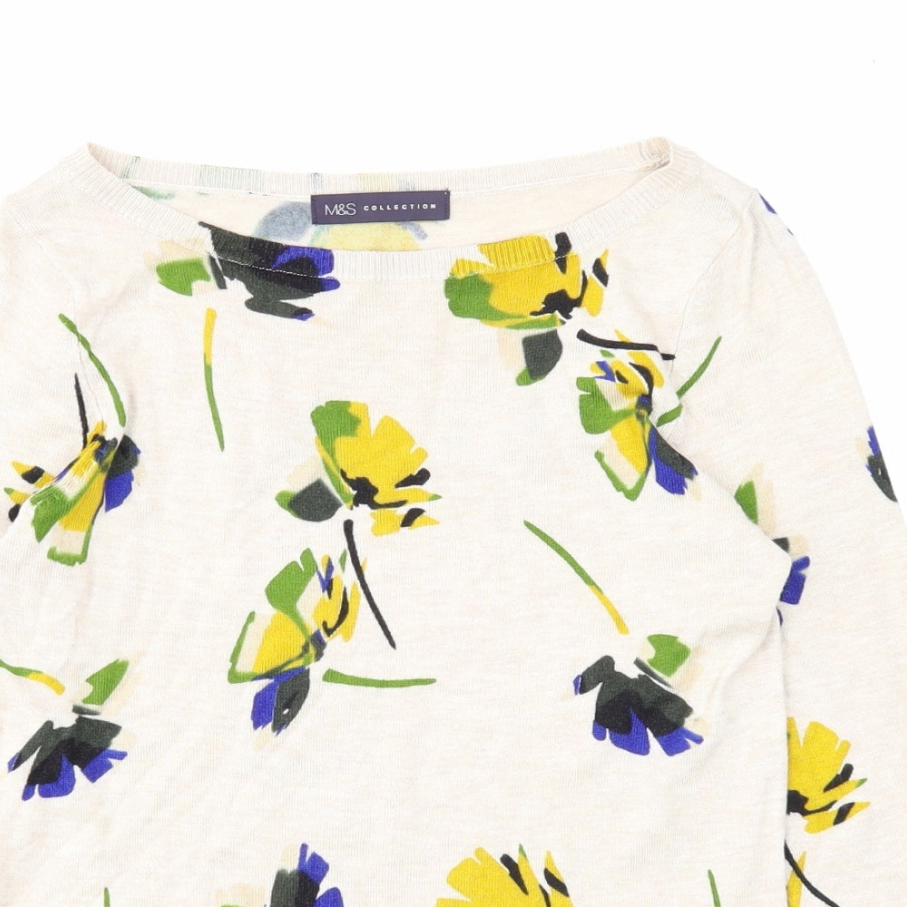Marks and Spencer Womens Beige Round Neck Floral Viscose Pullover Jumper Size 12