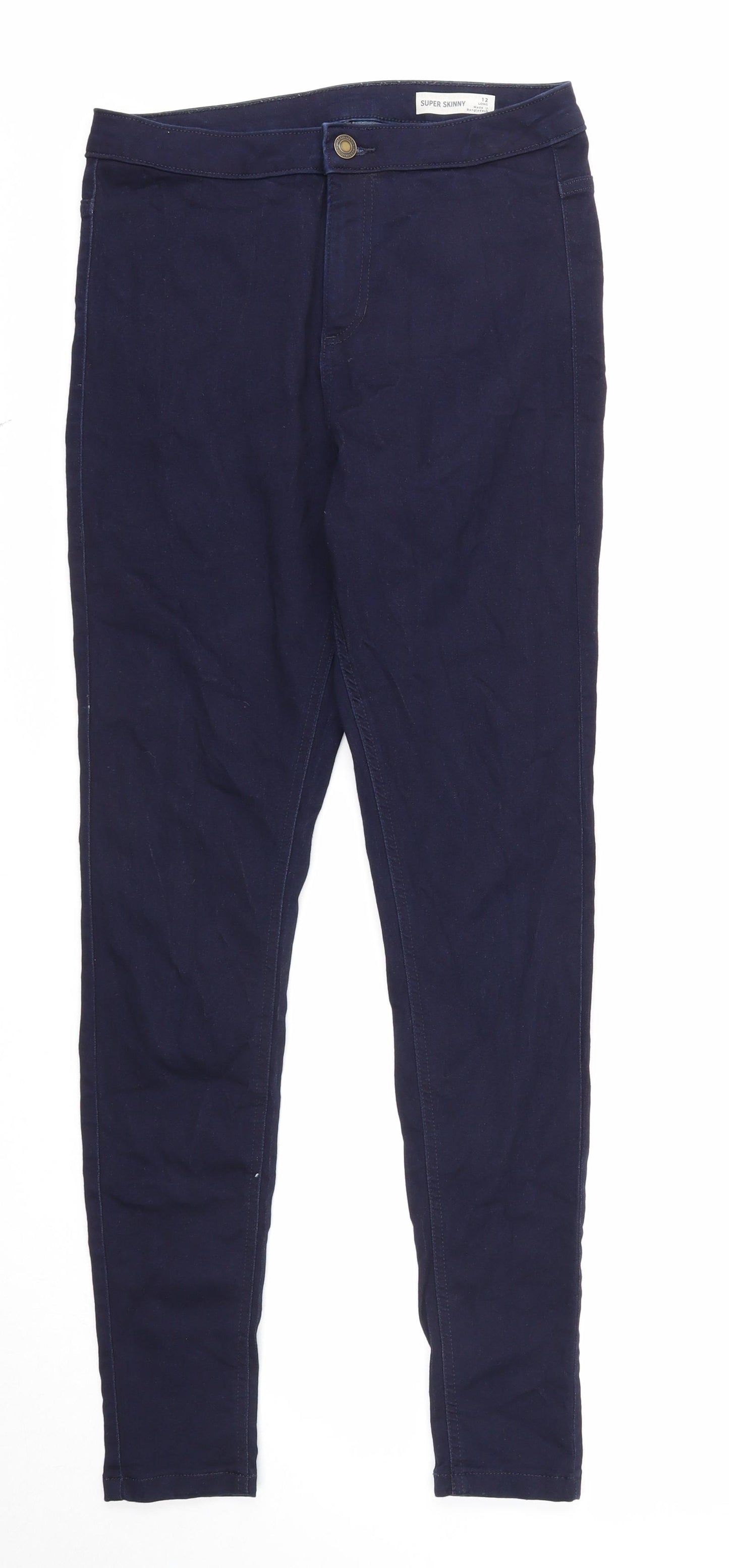 Marks and Spencer Womens Blue Cotton Skinny Jeans Size 12 Regular Button