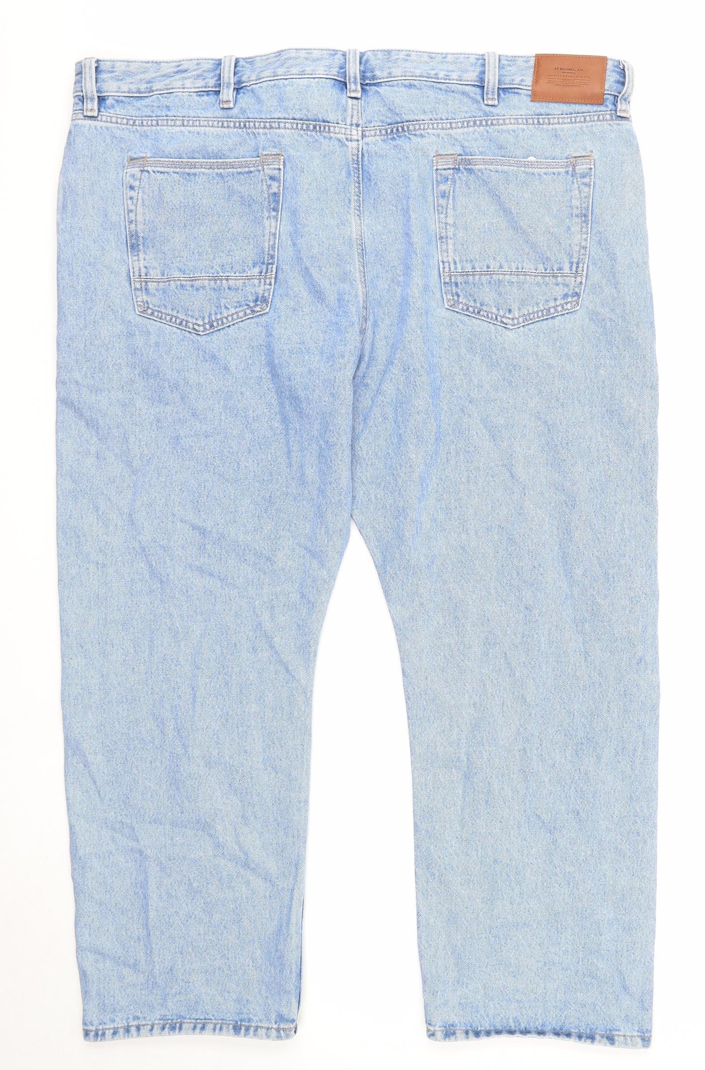 Marks and Spencer Mens Blue Cotton Straight Jeans Size 44 in L29 in Regular Zip - Loose Fit
