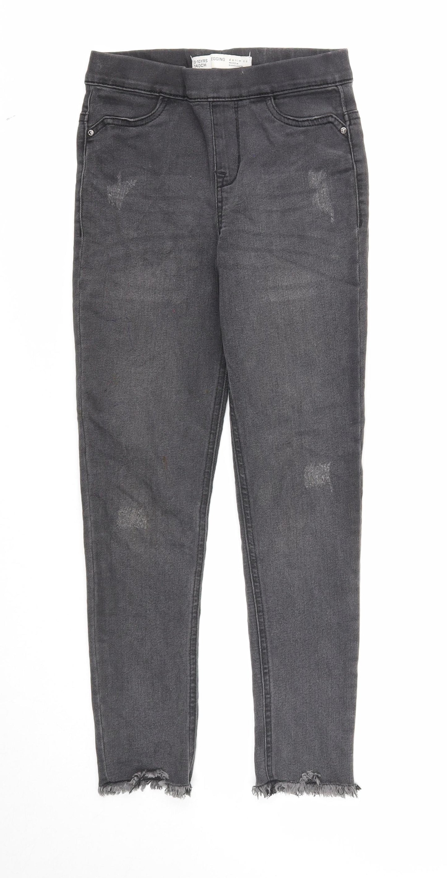 Denim & Co. Girls Black Cotton Jegging Jeans Size 9-10 Years Regular Pullover