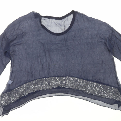 Preworn Womens Blue Polyester Cropped Blouse Size L Scoop Neck
