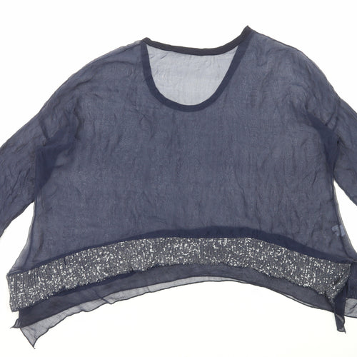 Preworn Womens Blue Polyester Cropped Blouse Size L Scoop Neck