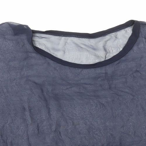 Preworn Womens Blue Polyester Cropped Blouse Size L Scoop Neck