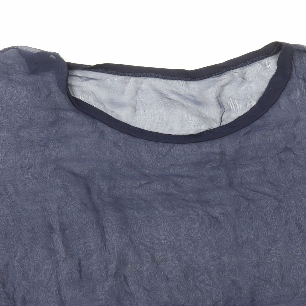 Preworn Womens Blue Polyester Cropped Blouse Size L Scoop Neck